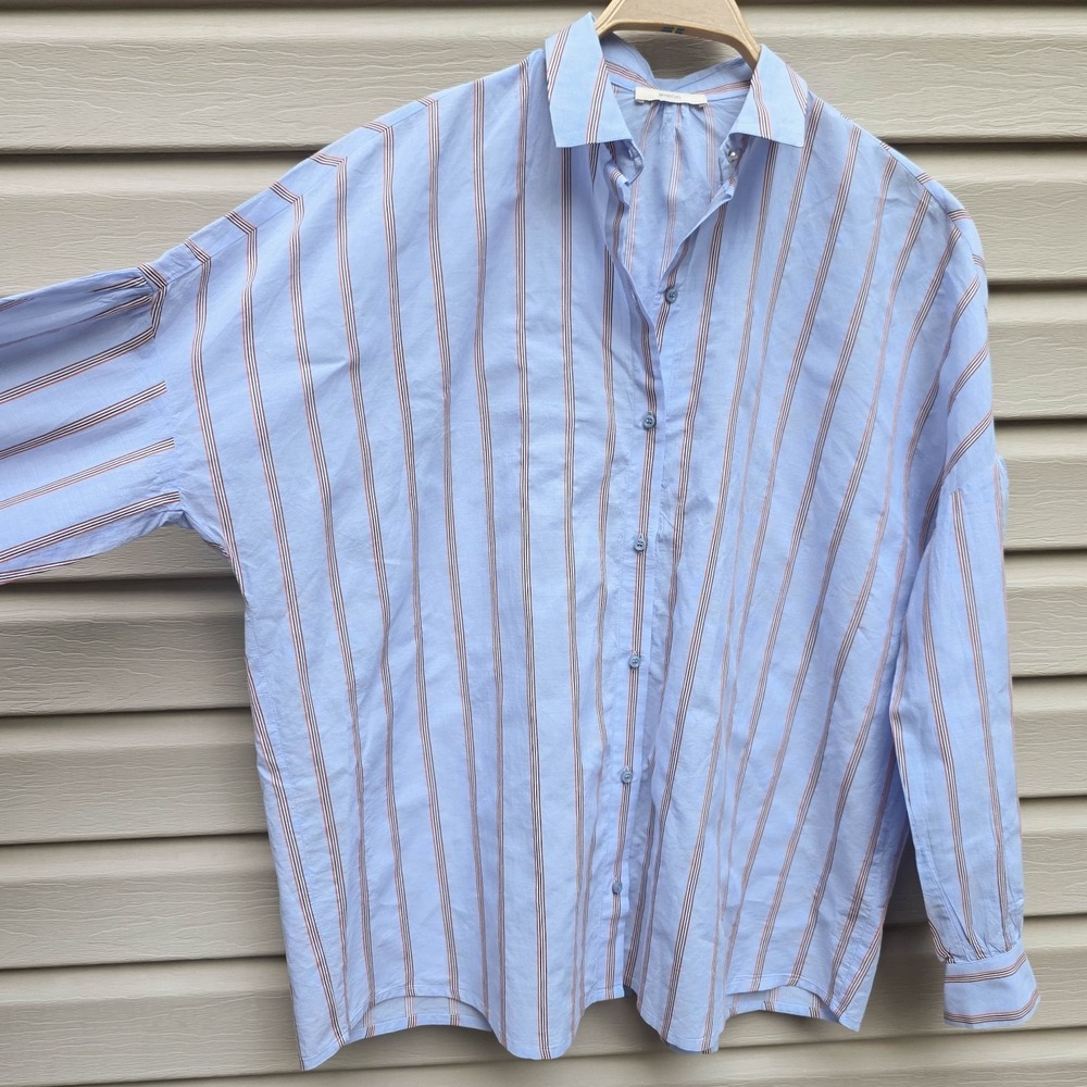 Sessun Botan Blue Stripe Button Up Shirt Womens M Relaxed French Minimalist - Picture 5 of 9